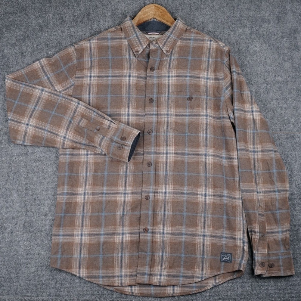 Weatherproof Vintage Button Down Shirt Mens M Brown Plaid‎ Flannel Long Sleeve